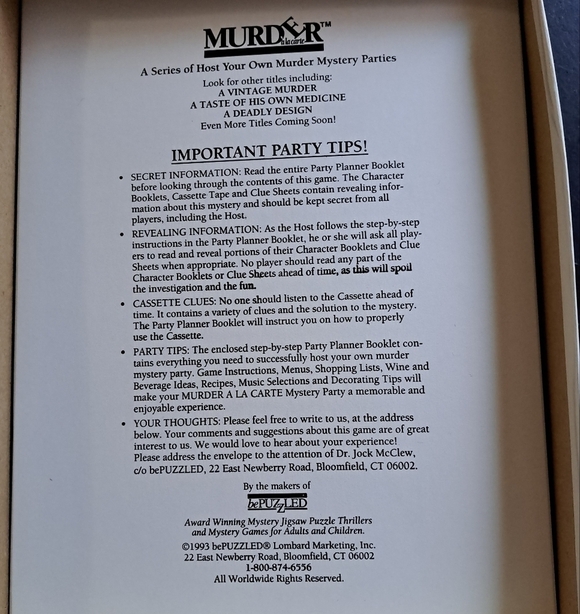 NIB Murder a la carte Murder Mystery Party Game  up to six players - Picture 5 of 6